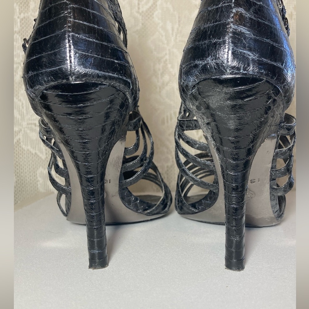 Isola black studded cage sandals heels, 6 1/2 - Picture 6 of 9